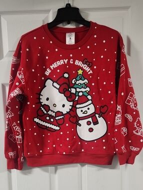 Hello Kitty Red Crewneck Sweater with Holiday Snowman Graphic